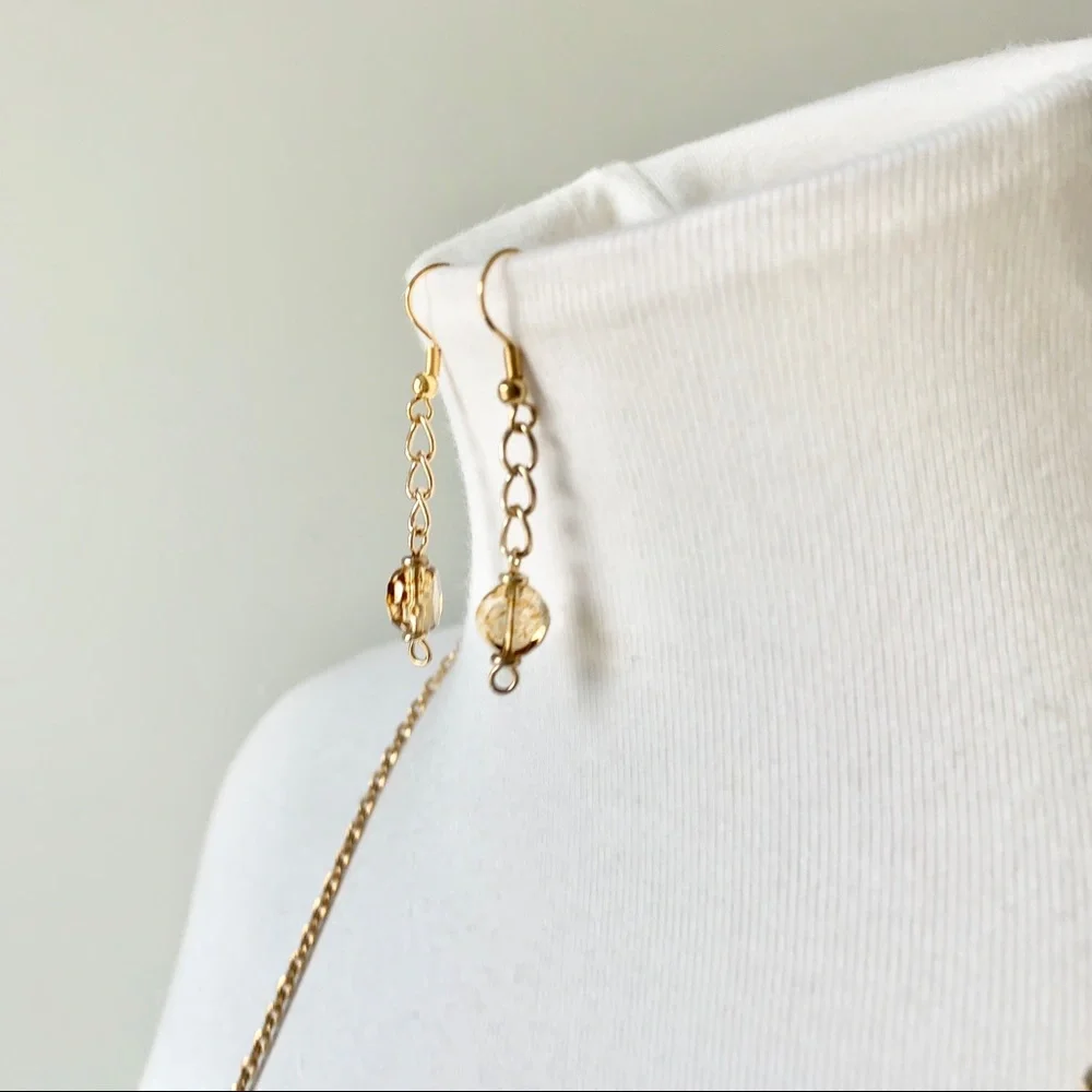 Costume Gold Chain Necklace and Dangly Earrings Bundle